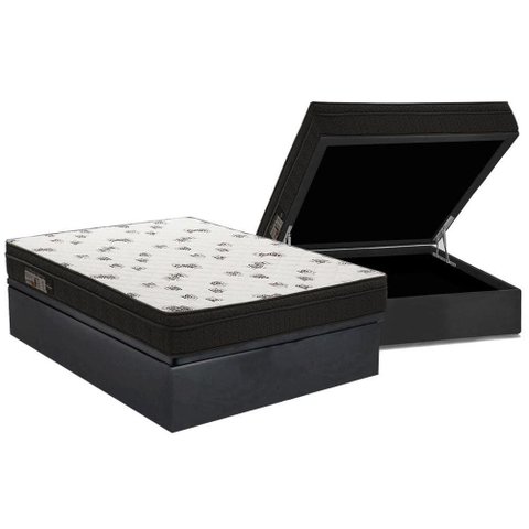 Cama Box Baú Casal: Colchão Espuma Ortobom D45 Light Saúde Ortopillow + Base CRC Suede Black(138x188