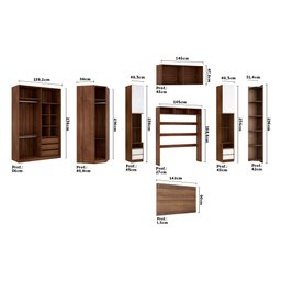 Guarda Roupa Casal de Canto com Espelho Nogueira Dourado com Branco Mat Prime Luciane Móveis - 3