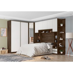 Guarda Roupa Casal de Canto com Espelho Nogueira Dourado com Branco Mat Prime Luciane Móveis
