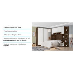 Guarda Roupa Casal de Canto com Espelho Nogueira Dourado com Branco Mat Prime Luciane Móveis - 5