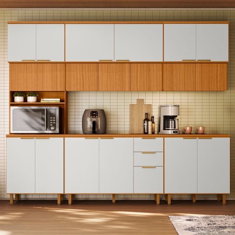 Cozinha Completa Compacta Torre Quente 6 Peças com Tampo 270cm Bari Poliman Móveis