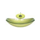 Ver imagem 1 de CUBA DE VIDRO OVAL CHANFRADA 46CM VERDE OLIVA + VALVULA + TORNEIRA CASCATA