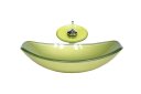 Ver imagem 1 de CUBA DE VIDRO OVAL CHANFRADA 46CM VERDE OLIVA + VALVULA + TORNEIRA CASCATA