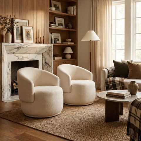 Kit 02 Poltronas Orgânica Decorativa Beatriz Boucle Bege - Montanaris Decor