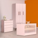 Ver imagem 1 de Conjunto Berço Mini Cama, Cômoda Trocador e Guarda Roupa Retrô Rosa