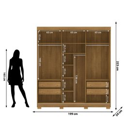Guarda Roupa Casal Porto 3 Portas Correr 100% Mdf - Ideal para Ambientes Pequenos:nature - 4