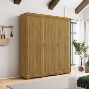 Guarda Roupa Casal Porto 3 Portas Correr 100% Mdf - Ideal para Ambientes Pequenos:nature