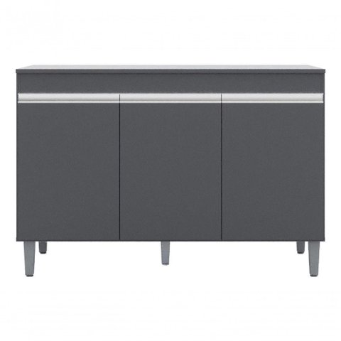 Balcão Gabinete de Pia sem Tampo 120cm 3 Portas Manu - Ajl Móveis Cor Cinza