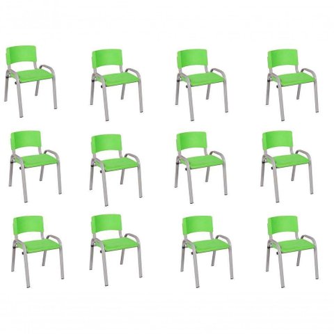 Kit 12 Cadeira Iso Infantil Creche, Base Cinza Verde Claro