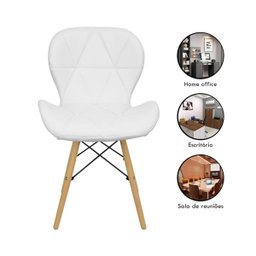 Cadeira Estofada Eiffel Slim Wood Pés de Madeira - Branco - 2