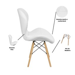 Cadeira Estofada Eiffel Slim Wood Pés de Madeira - Branco - 3