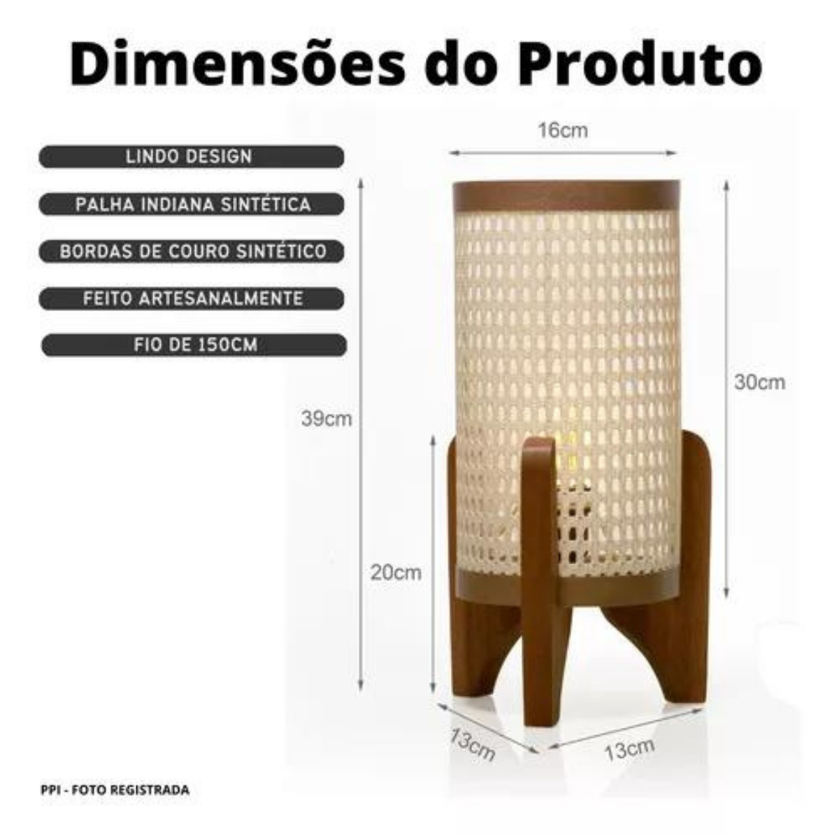 Conjunto Abajur Luminária Quarto Com Cúpula Em Tela:Luminária Palha - 4