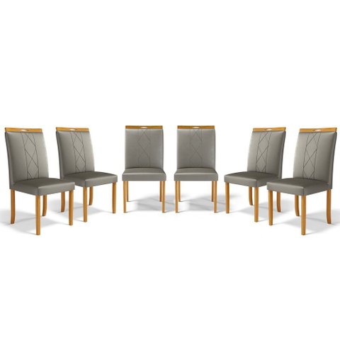 Kit com 6 Cadeiras Ana Madeira Maciça Estofadas para Mesa de Jantar Veludo Chumbo 109