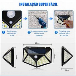 Luminaria Solar Sensor Detecta Presença 100 Led 3 Funçoes Lampada A prova Dagua Iluminaçao - 4