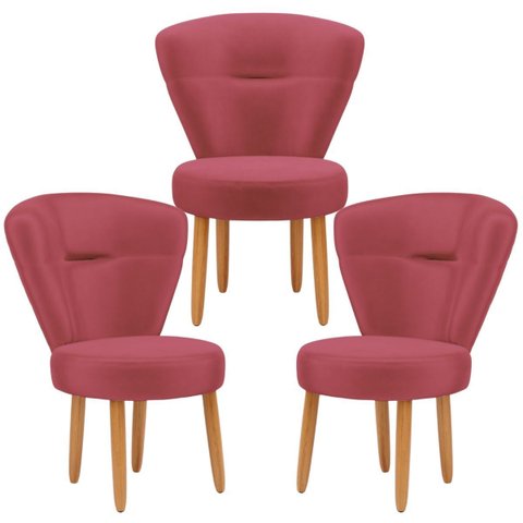 Conjunto 3 Cadeiras Decorativa Moderna para Sala de Jantar Cozinha Recepção Pés Palito Resistente