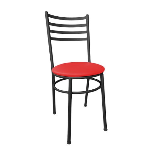 Cadeira de Cozinha Vermelha e Metal Preto com Assento Estofado