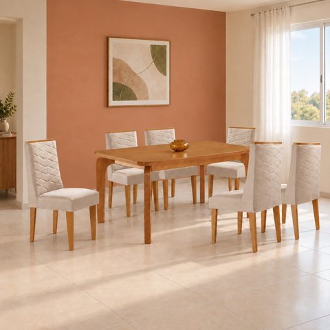 Conjunto de Mesa de Jantar Dublin 180 Tp MDF Laminado Canto Copo 6 Cadeiras Estela