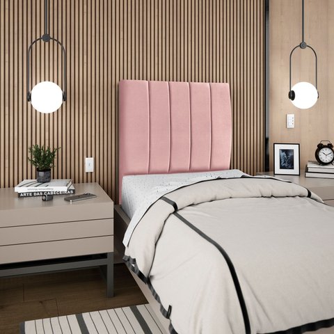 Cabeceira Estofada Solteiro Carla 90 Cm Veludo Rosê com Frame