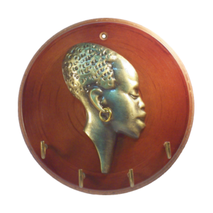 Porta Chaves AFRICANA Em Latão Artesanal Reciclado e MDF SAT Dourado