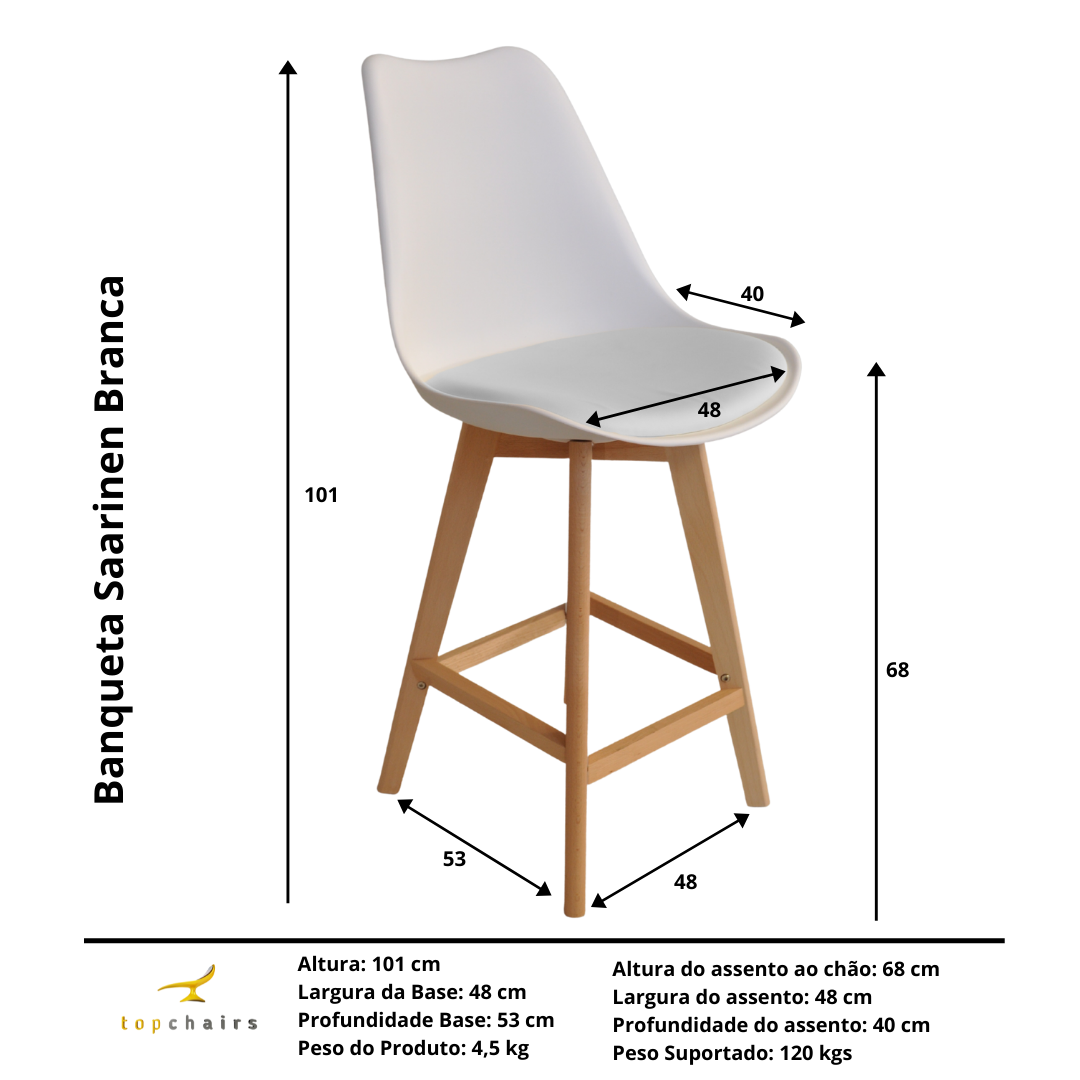 Banqueta Saarinen Wood Branca - Kit com 2 - 6