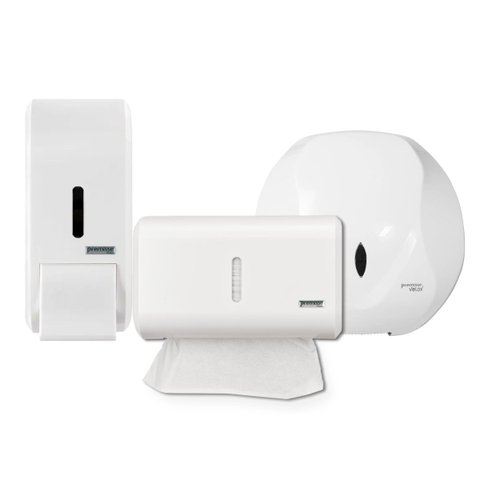 Kit Suporte Papel Higiênico Rolão + Saboneteira Líquida C/Reservatório 400ml + Dispenser Interfolha 