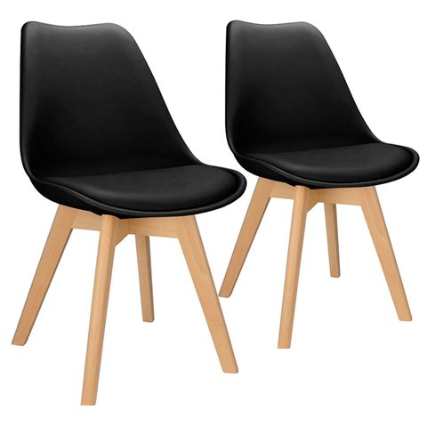 2x Cadeira Charles Eames Leda Design Wood Estofada Base Madeira Preta