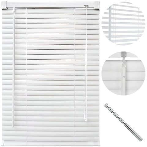Cortina Persiana Horizontal Branco L=1,20m X A=1,30m Pvc + Broca Vídea Parede Concreto 6mm X 100mm