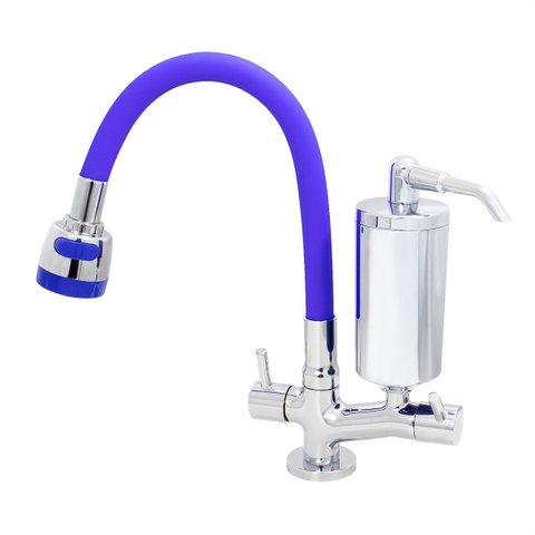 Torneira com Filtro Cozinha Mesa Duplo Jato Gourmet Azul