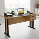 Ver imagem 2 de Mesa de Escritorio 2 Gavetas e Chave 160 Cm Me4193 Amendoa Preto Tecno Mobili Amendoa Preto