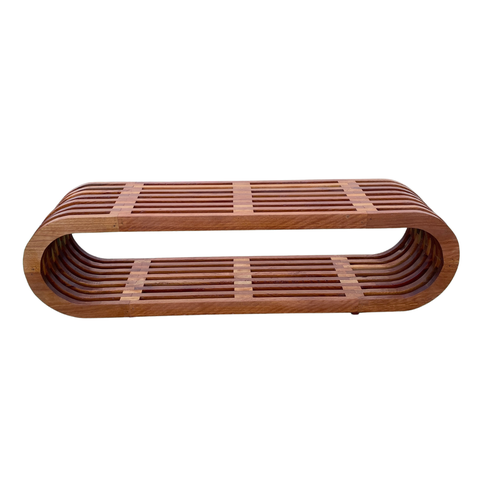 Banco Oval Ripado em Madeira Maciça 180x40x45 Sudeste Rústico