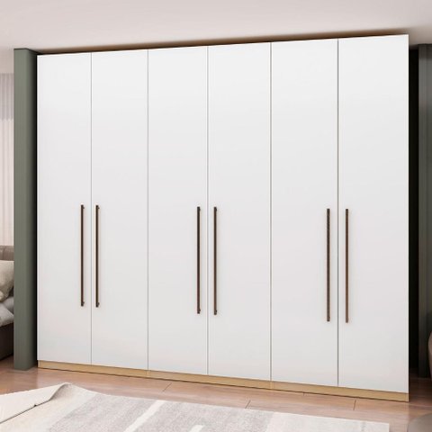 Guarda Roupa 239 Cm 6 Portas 3 Gavetas e Cabideiros 100% Mdf Cor:savana com Branco