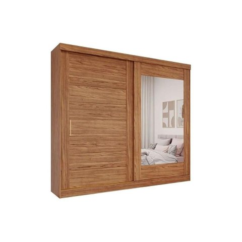 Guarda Roupa Casal 2 Portas de Correr (1 C/ Espelho) e 8 Gavetas Florença Cinamomo - Panan