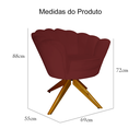 Ver imagem 4 de Kit 2 Poltronas Estofada Com Base Giratória de Madeira Pétala Suede Vermelho Bordo - LM DECOR