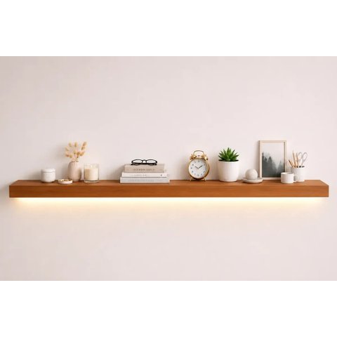 Prateleira MDF 45mm LED 250x20 Suporte Invisivel Italian Noce 3000k Bivolt