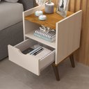 Ver imagem 2 de Mesa de Cabeceira Alice 1 Gaveta Nicho e Pés Retrô - Off White com Freijó