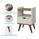Ver imagem 4 de Mesa de Cabeceira Alice 1 Gaveta Nicho e Pés Retrô - Off White com Freijó