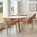 Ver imagem 2 de Cadeira P/ Mesa Jantar Estofada Courino ou Linho 2 unidades Cor:caramelo com Champagne