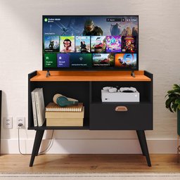Rack Tv 32" Home Estante Sala Estar Recepção 1 Porta 2 Nichos Pés Retrô Decoração Moderna - - 2