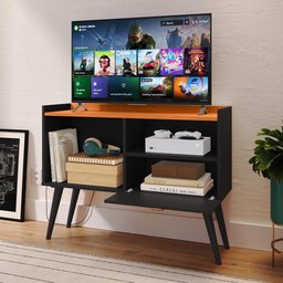 Rack Tv 32" Home Estante Sala Estar Recepção 1 Porta 2 Nichos Pés Retrô Decoração Moderna - - 5