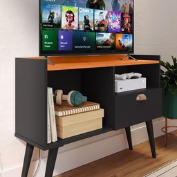 Rack Tv 32" Home Estante Sala Estar Recepção 1 Porta 2 Nichos Pés Retrô Decoração Moderna - - 3