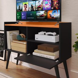 Rack Tv 32" Home Estante Sala Estar Recepção 1 Porta 2 Nichos Pés Retrô Decoração Moderna - - 6