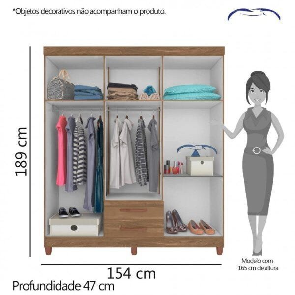 Conjunto Quarto de Casal Guarda-Roupa 6 Portas e Escrivaninha com Espelho Capricho Espresso Móveis - 6