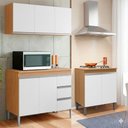 Ver imagem 1 de Conjunto Cozinha Compacta Andreia 3 Portas MDP 120cm Amêndoa e Branco AJL Moveis