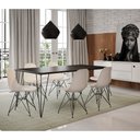 Ver imagem 1 de Conjunto De Mesa Eames Clips De Ferro Preto Tampo Preto 135x75 6 Cadeiras Ferro Preta Assento Branco