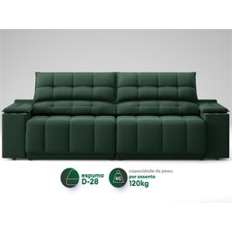 Sofá com Porta Copos e Carregador USB Retrátil e Reclinável Samurai 2,00m Velosuede Verde - - 4