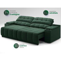 Sofá com Porta Copos e Carregador USB Retrátil e Reclinável Samurai 2,00m Velosuede Verde - - 5