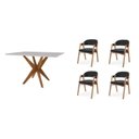 Ver imagem 2 de Conjunto Sala de Jantar com Tampo de Vidro Donna 4 Cadeiras Gaia Courino Preto/Mel Marrom/Off White