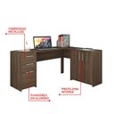 Ver imagem 4 de Escrivaninha Mesa Escritório em L Office Nt 2005 2 Gavetas 3 Portas 157cm Nogal Trend Marrom