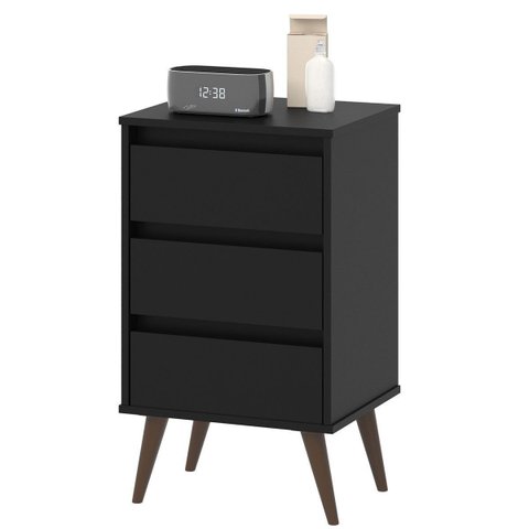 Mesa de Cabeceira Alta Pé Palito 3 Gavetas Woon Preto