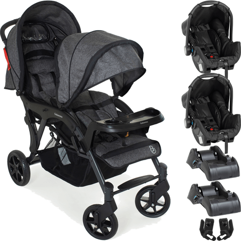 Carrinho para Gemeos Galzerano Doppio 2 Bebe Conforto 2 Bases